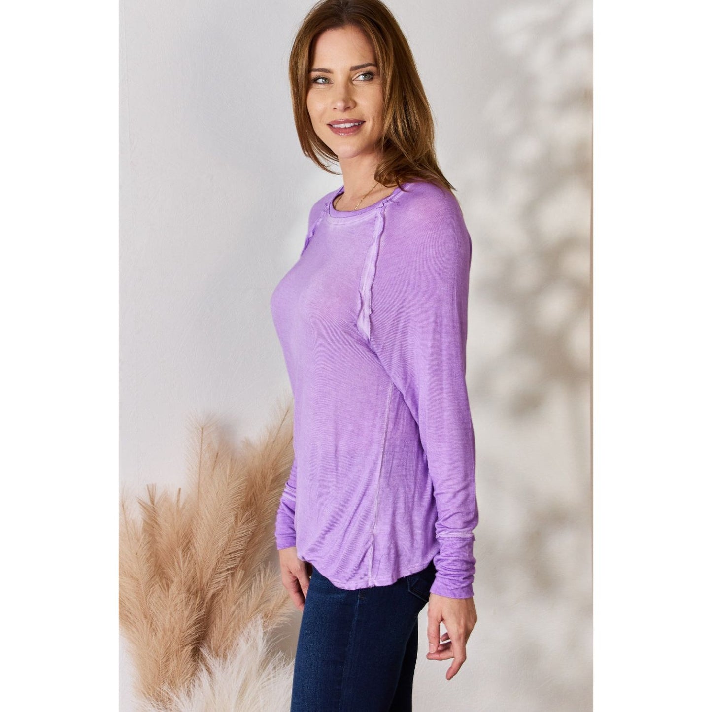 Zenana Washed Scoop Neck Long Sleeve Blouse