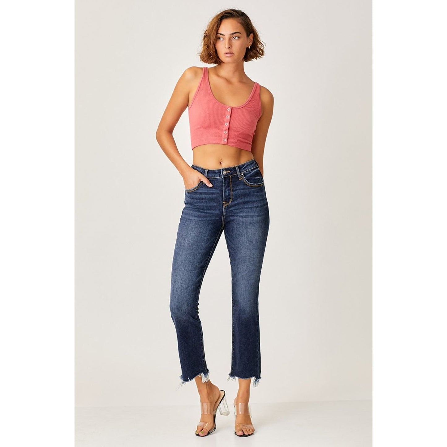 Risen Full Size Frayed Hem Cropped Straight Jeans