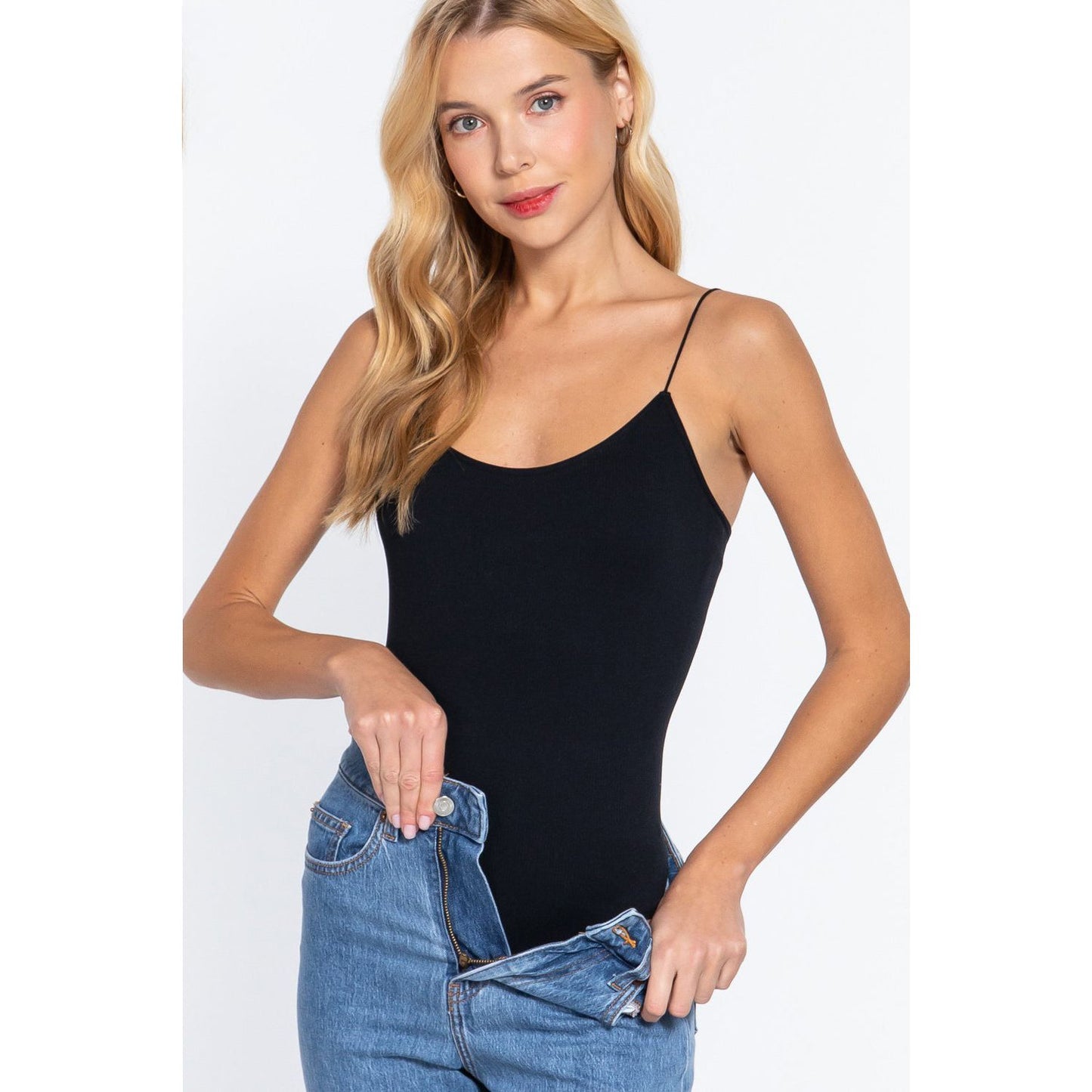 ACTIVE BASIC Ribbed Round Neck Seamless Cami Bodysuit