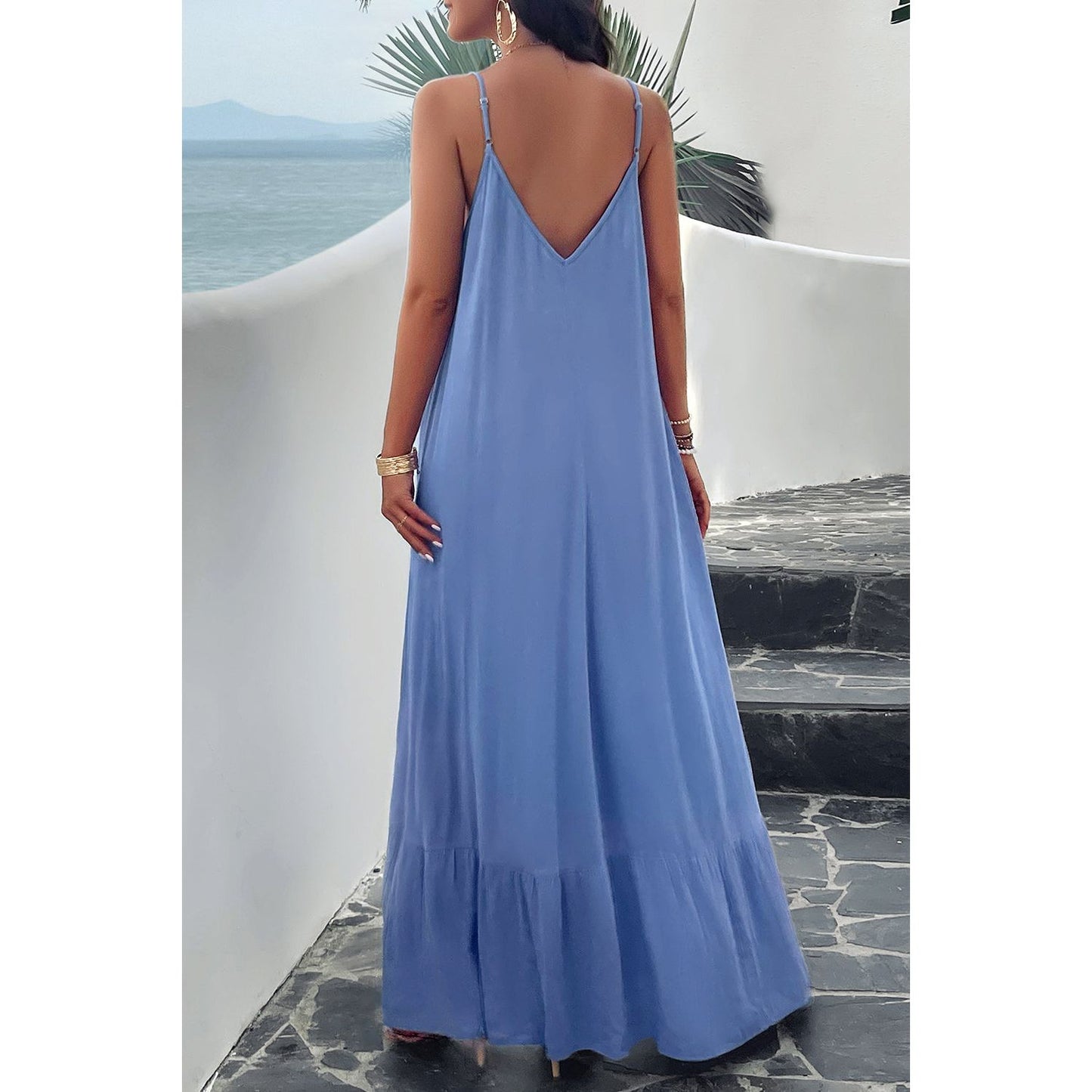 Backless Maxi Cami Dress with Pockets