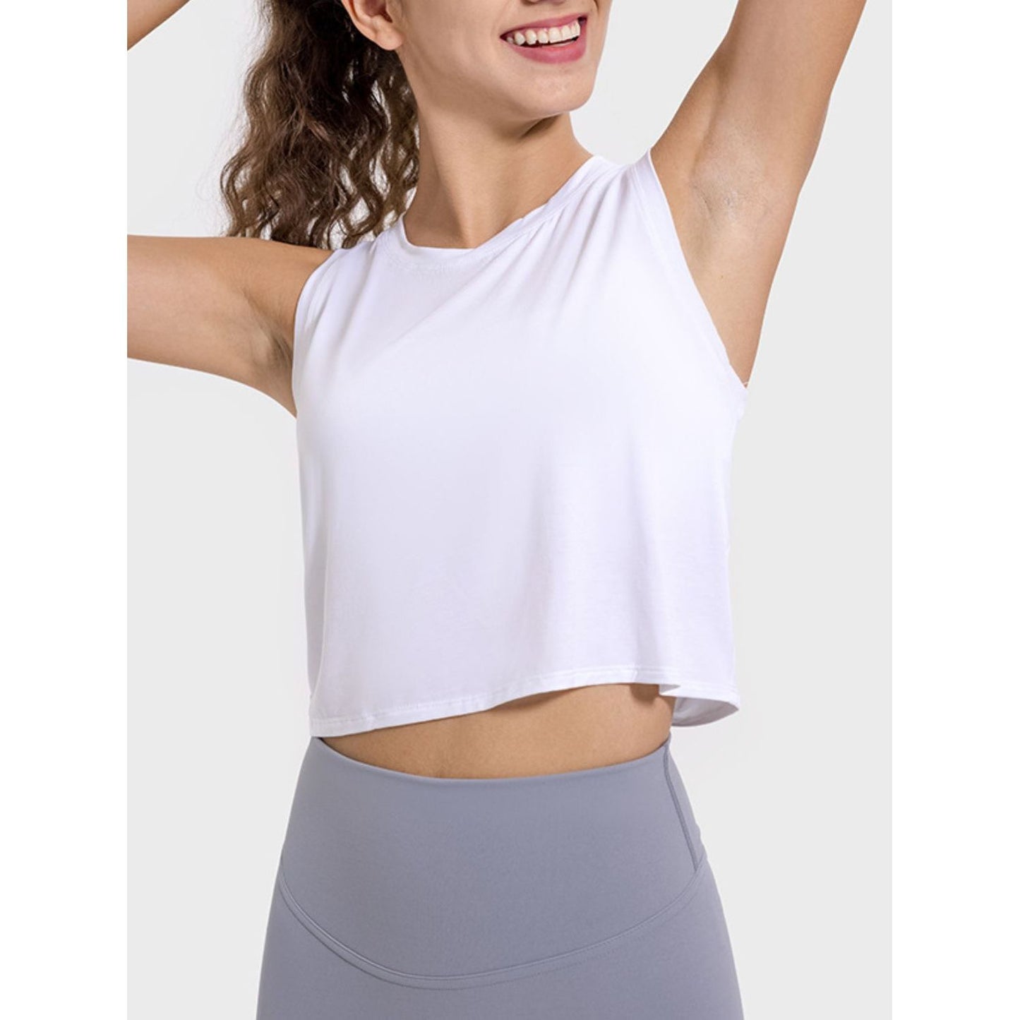 Drawstring Cutout Round Neck Active Tank