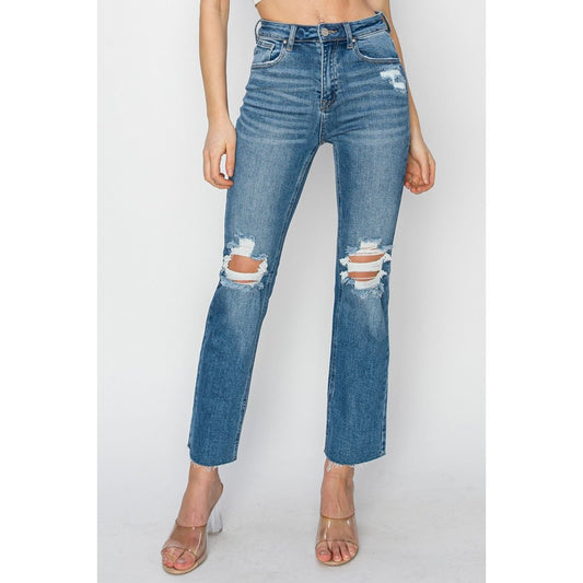 RISEN High Rise Distressed Ankle Jeans