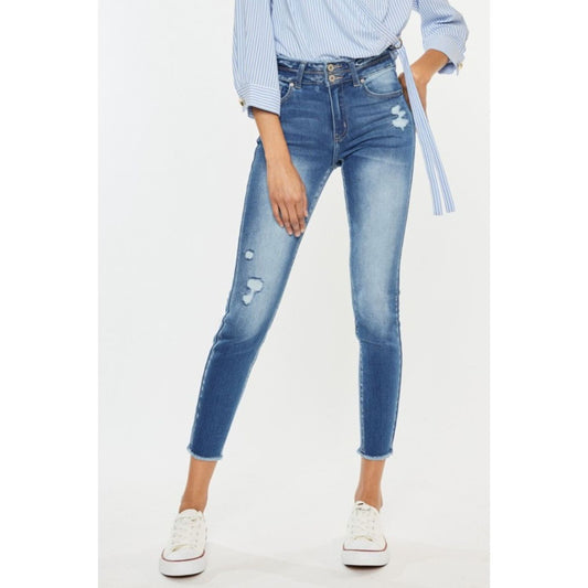 Kancan Distressed Raw Hem High Waist Jeans