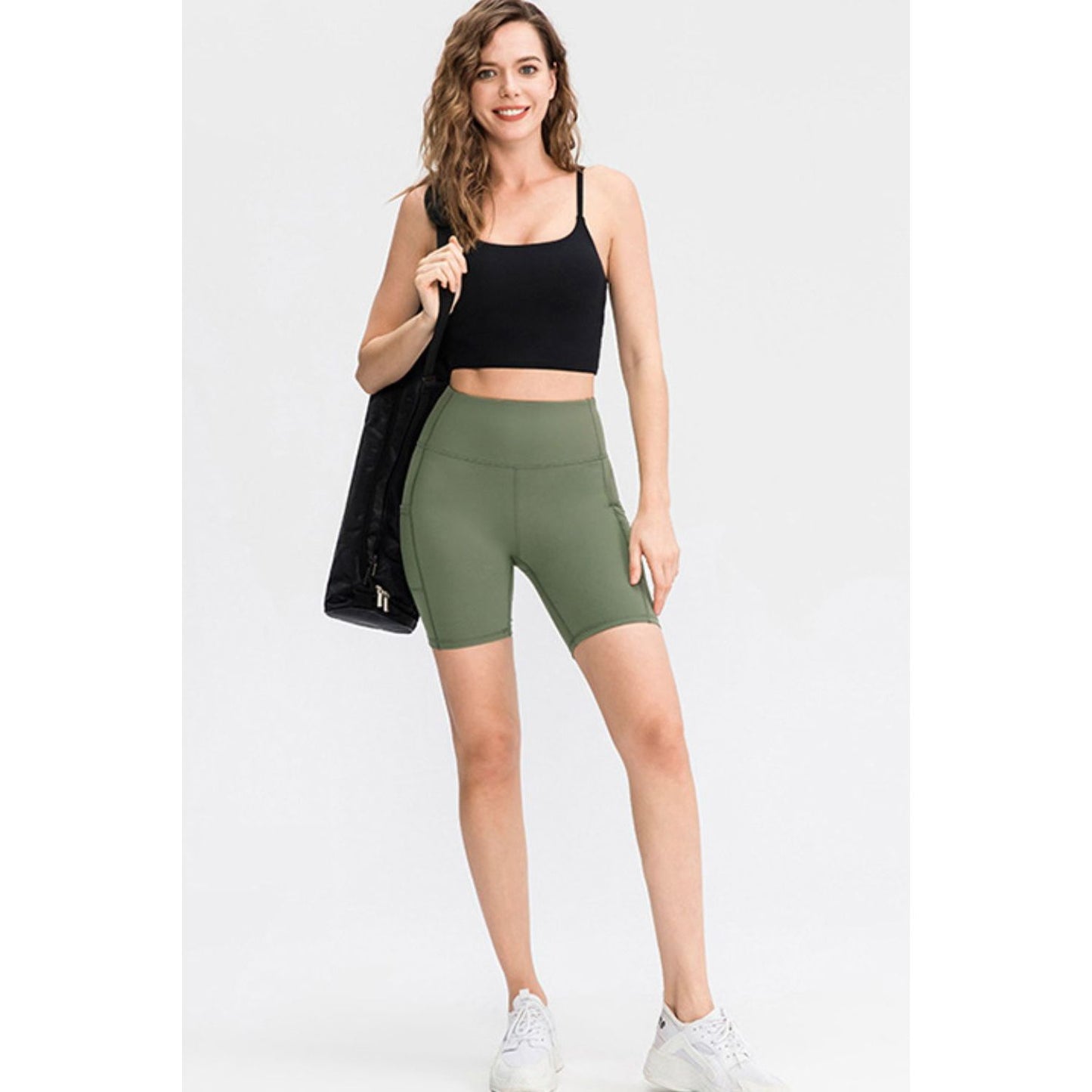 Wide Waistband Sports Shorts with Pockets