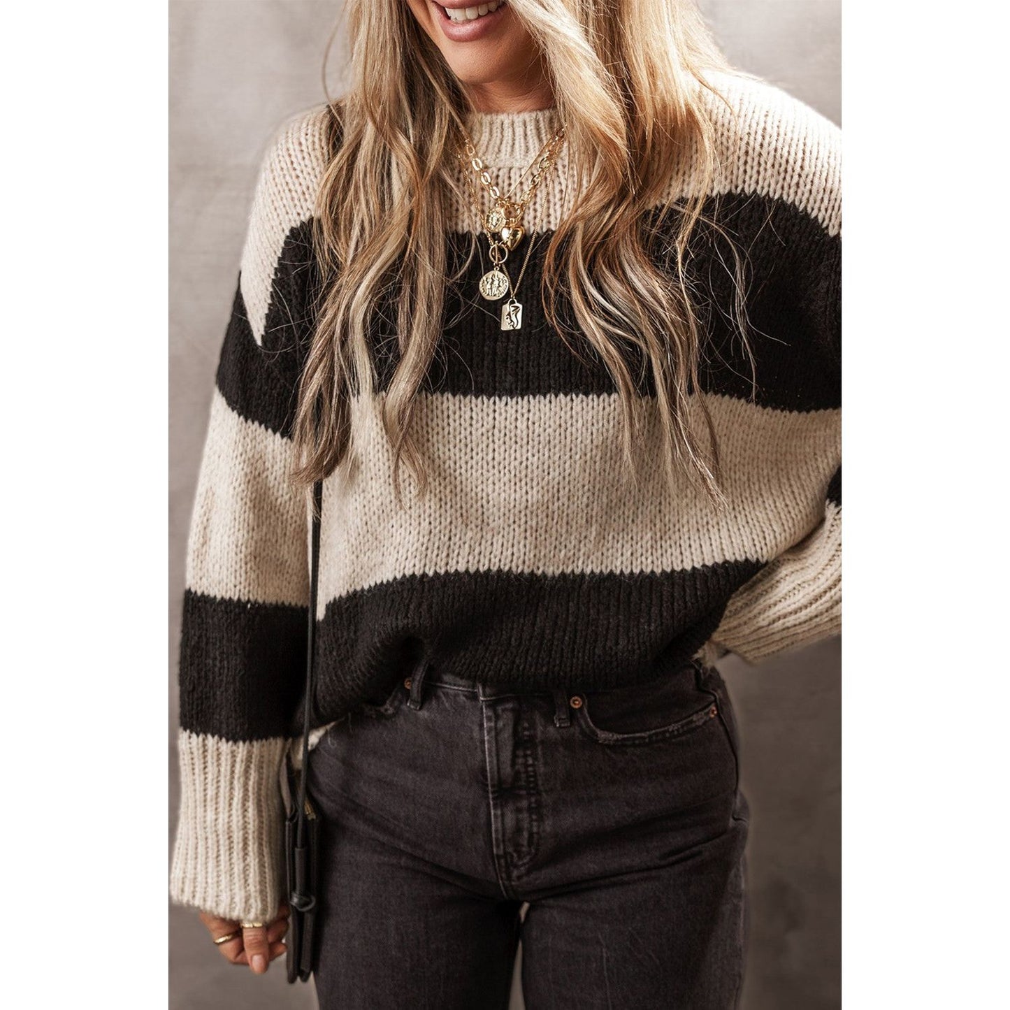 Color Block Round Neck Sweater