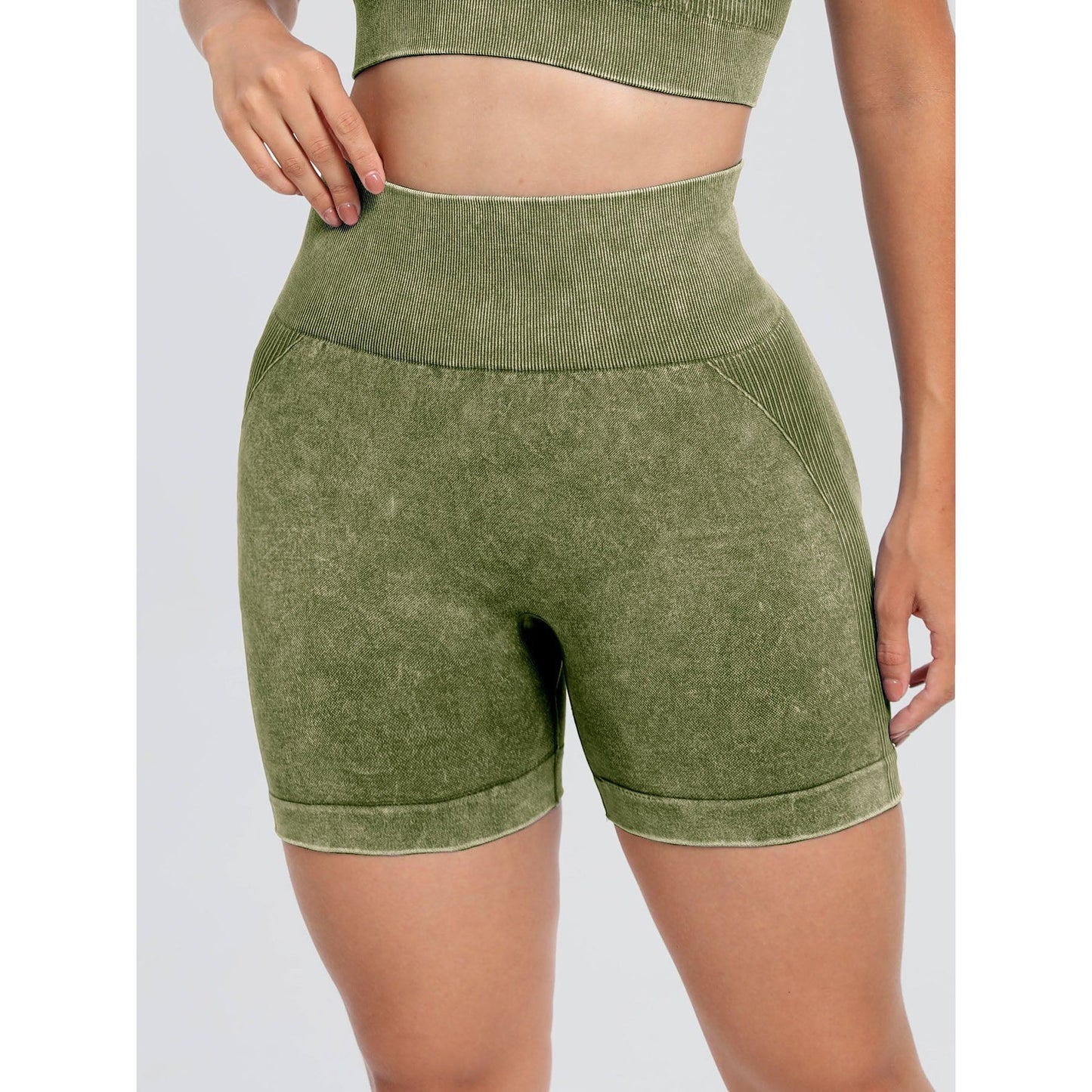 Washed High Waist Active Shorts