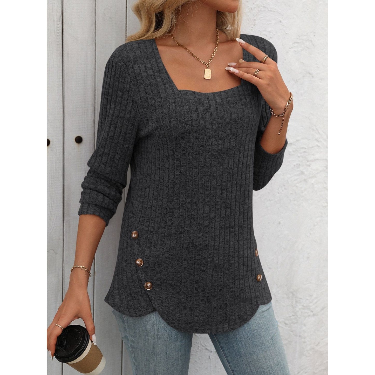 Mandy Square Neck Long Sleeve T-Shirt