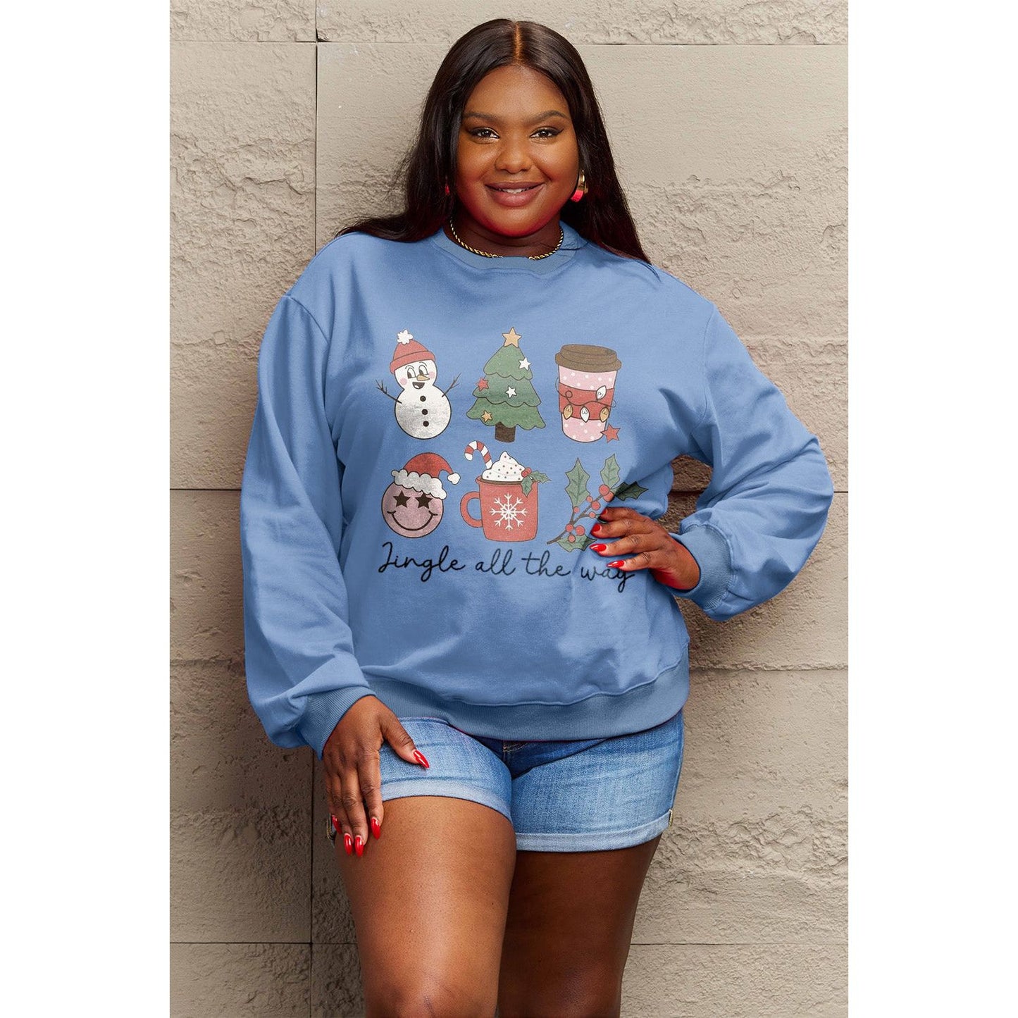 Simply Love Full Size JINGLE ALL THE WAY Long Sleeve Sweatshirt