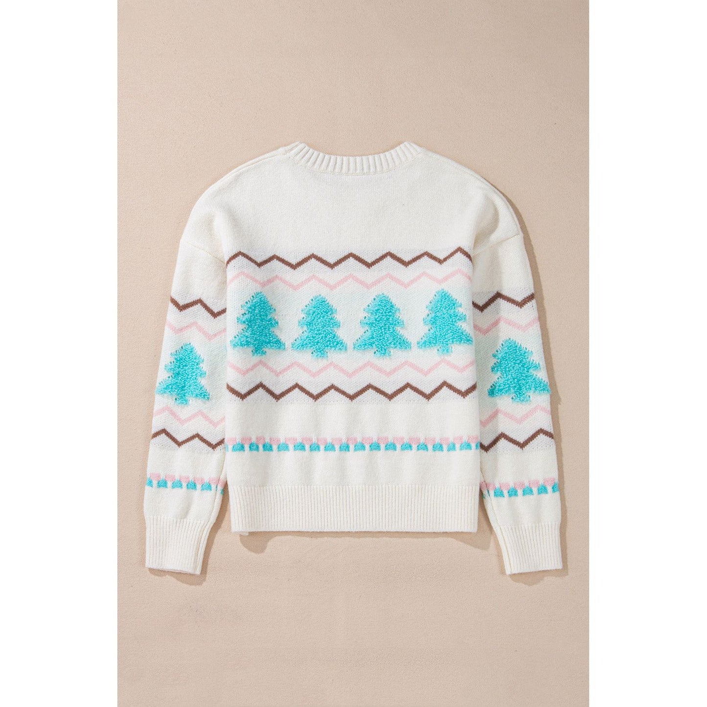 Christmas Tree Ribbed Hem Dropped Shoulder Sweater