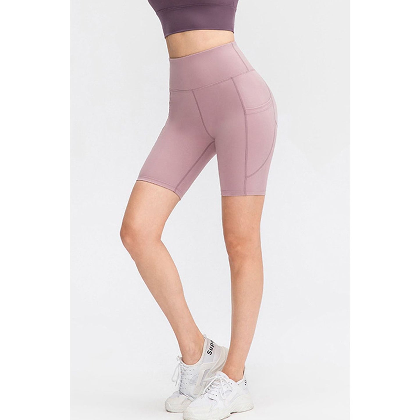 Wide Waistband Sports Shorts with Pockets