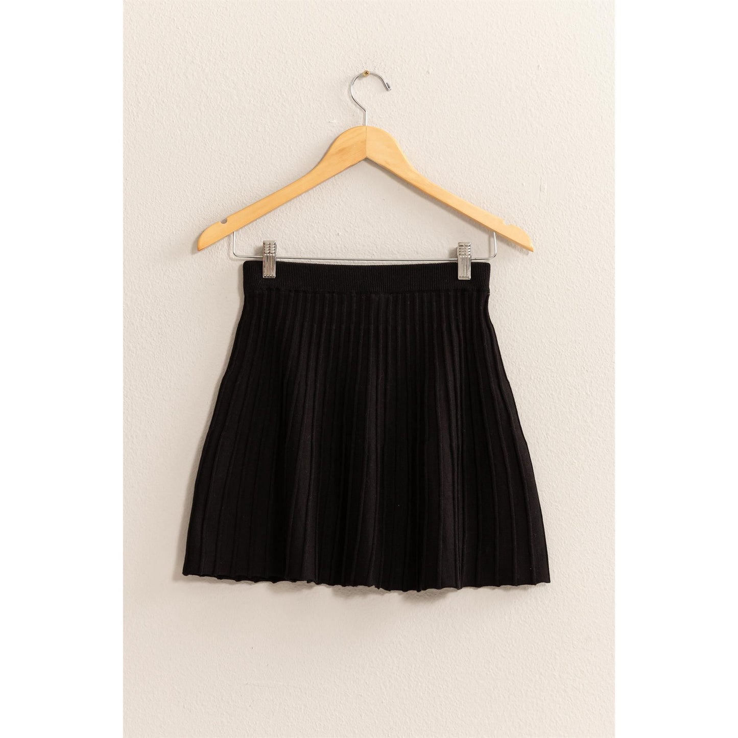 HYFVE High Waist Knit Pleated Flare Mini Skirt