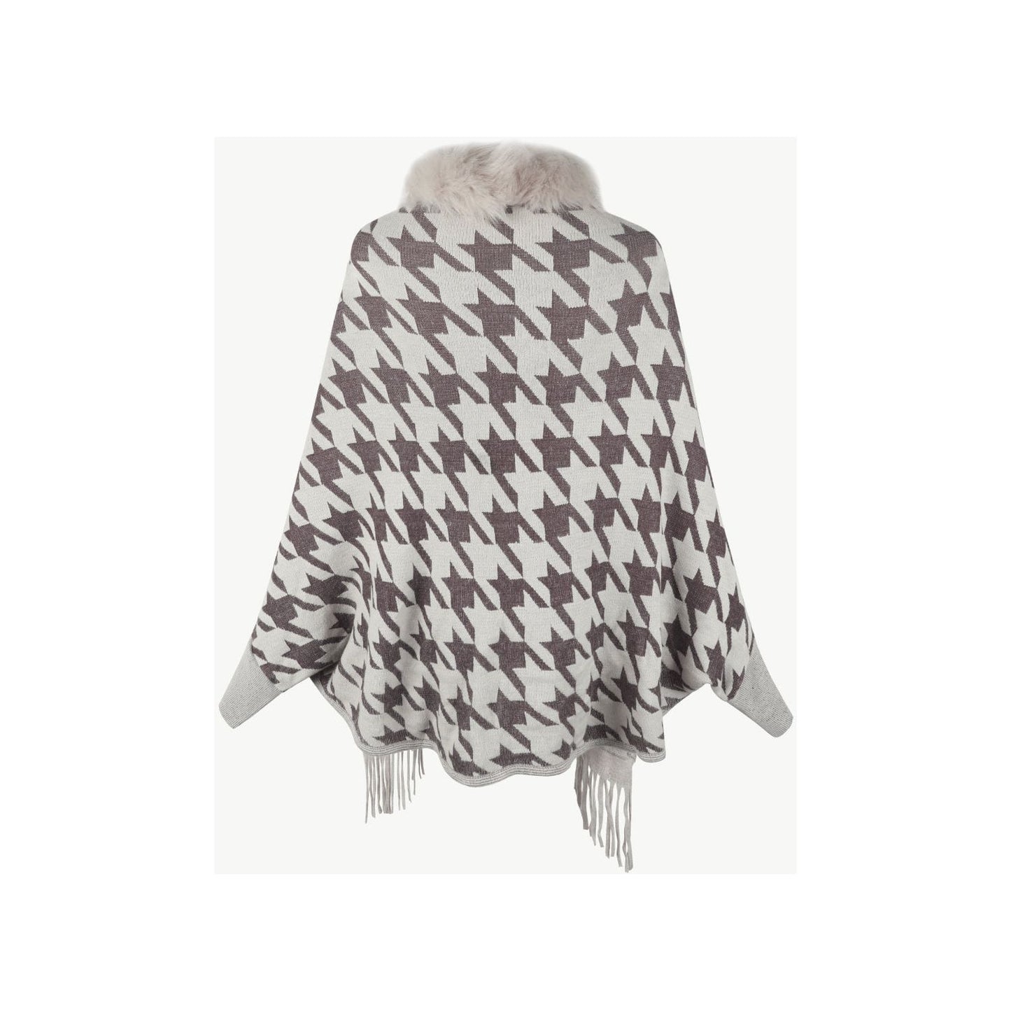 Houndstooth Fringe Hem Poncho