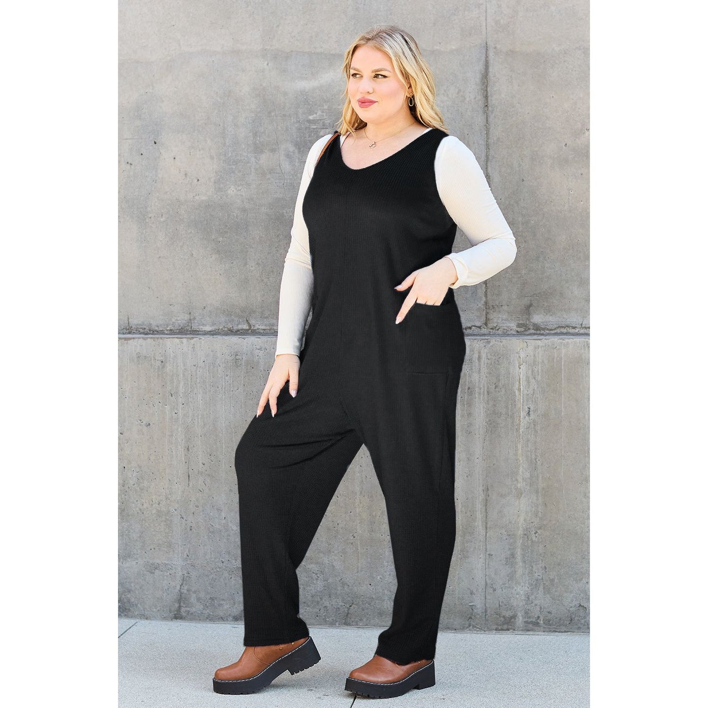 Double Take Full Size Sleeveless Straight Jumpsuit