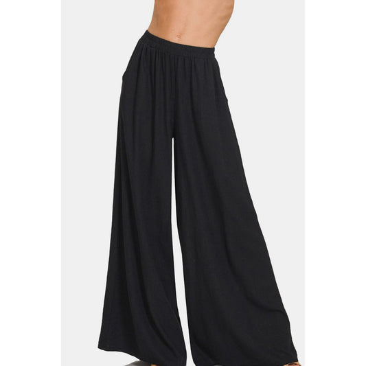 Zenana Pleated Linen Blend Wide Leg Pants