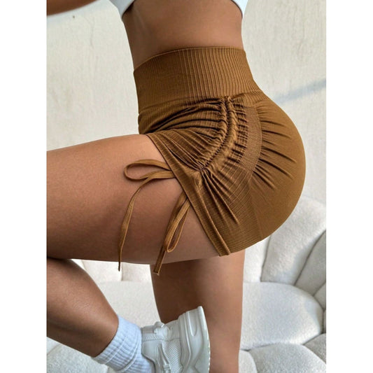 Drawstring High Waist Active Shorts