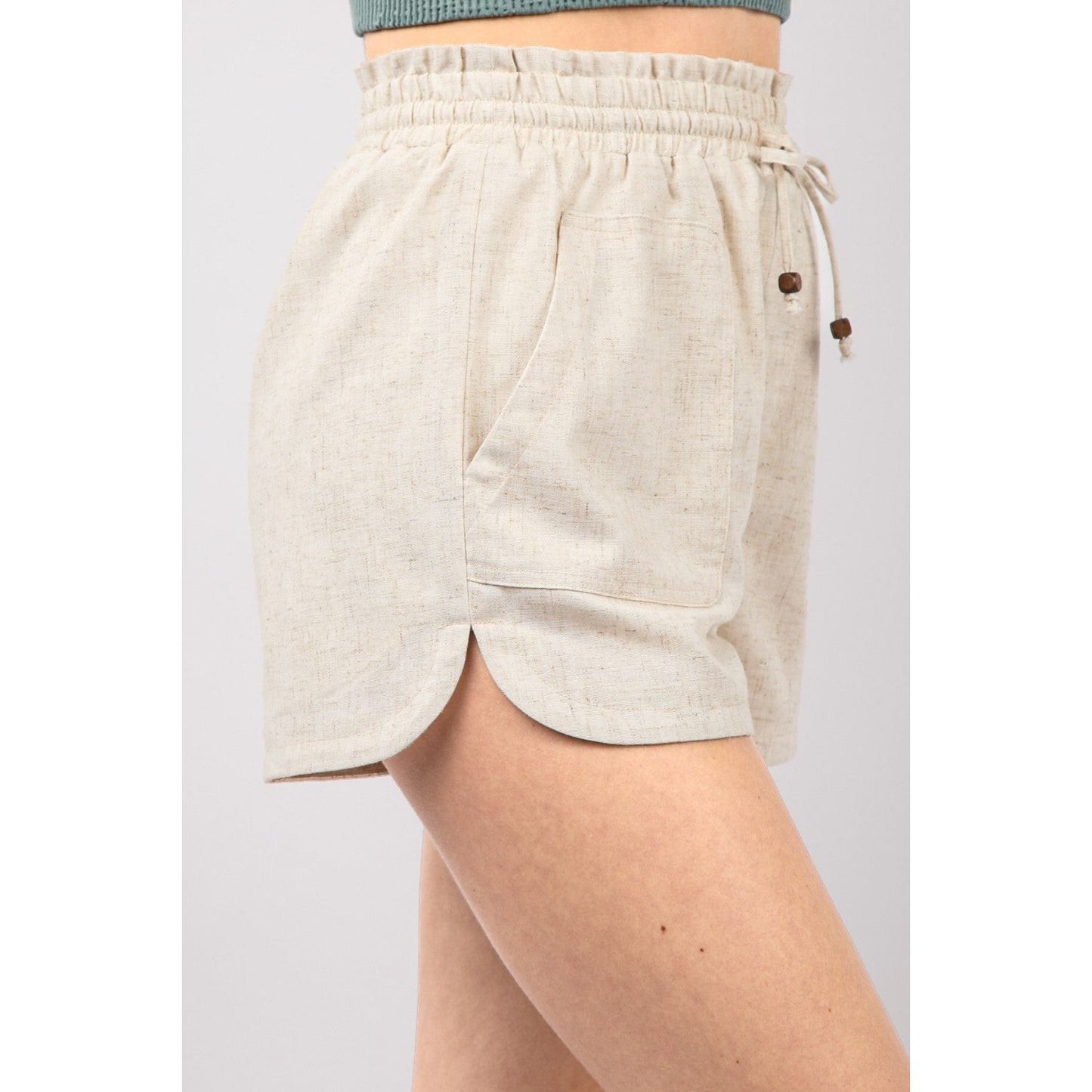 VERY J Drawstring Elastic Waist Linen Shorts