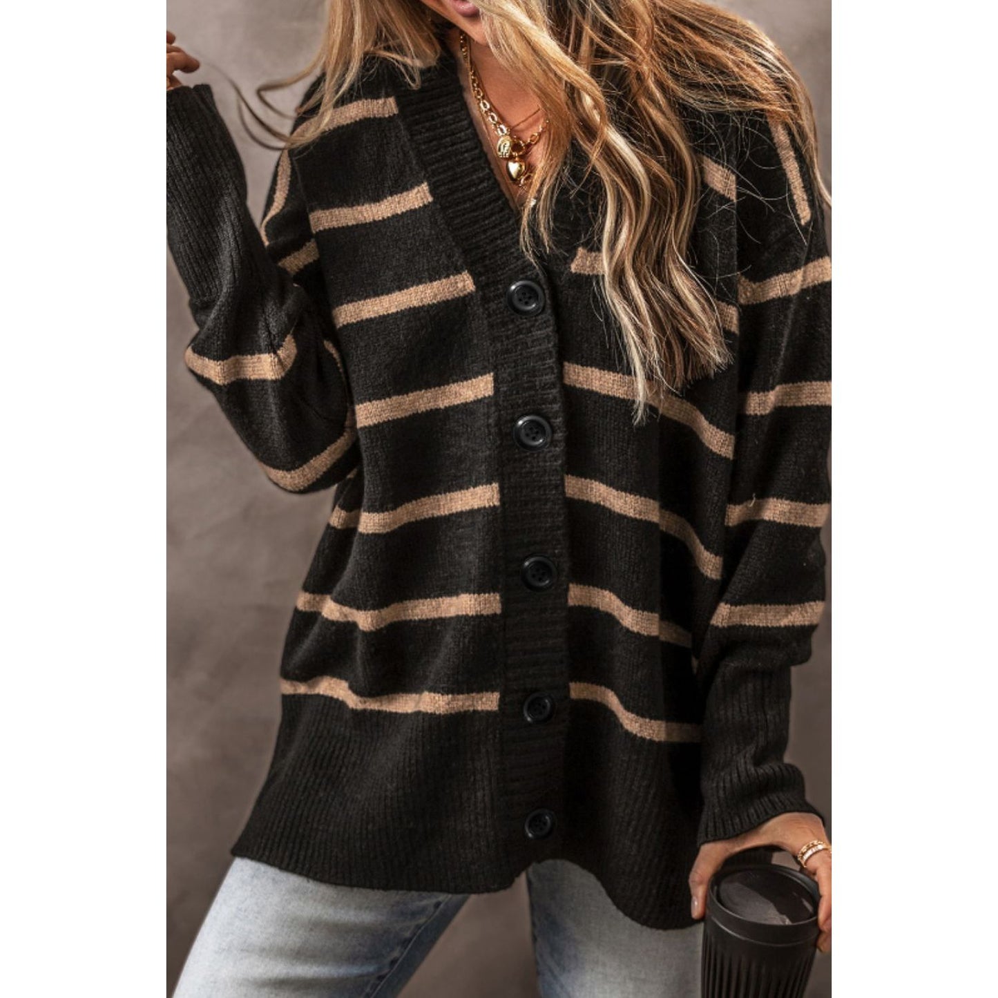 Striped Button Down Long Sleeve Cardigan