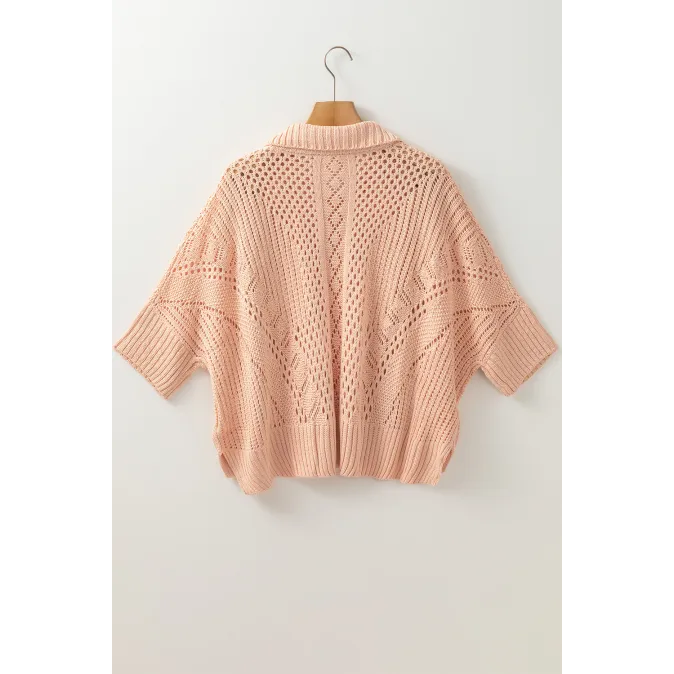 Cutout Collared Neck Three-Quarter Sleeve Sweater