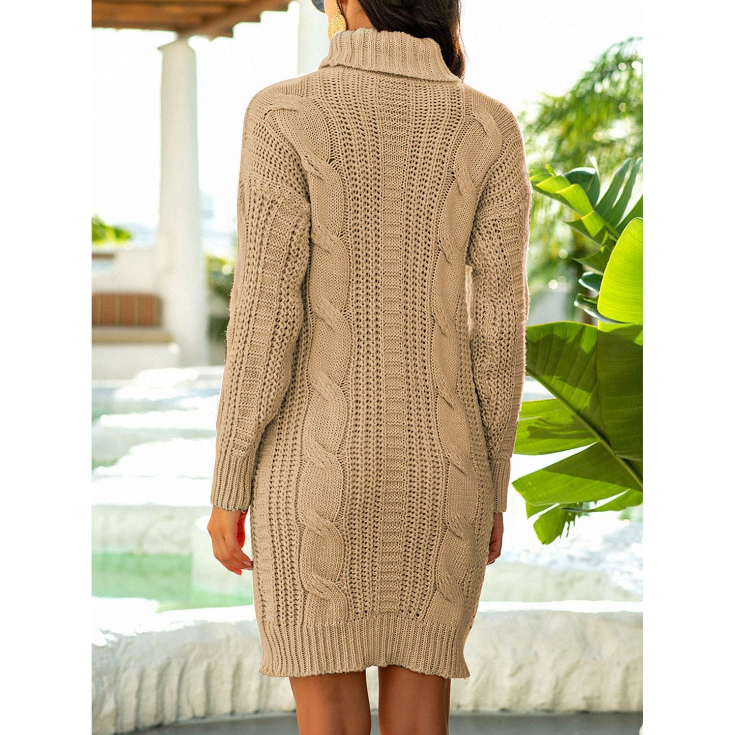 Turtleneck Ribbed Sweater Dress