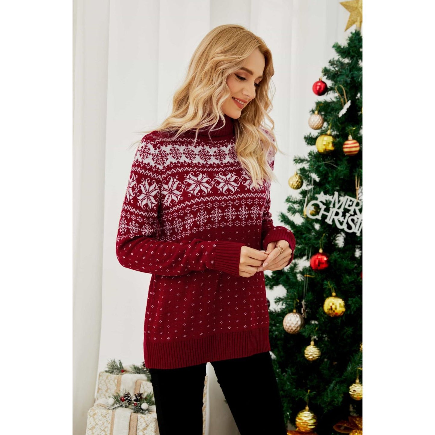 Christmas Snowflake Fair Isle Turtleneck Sweater