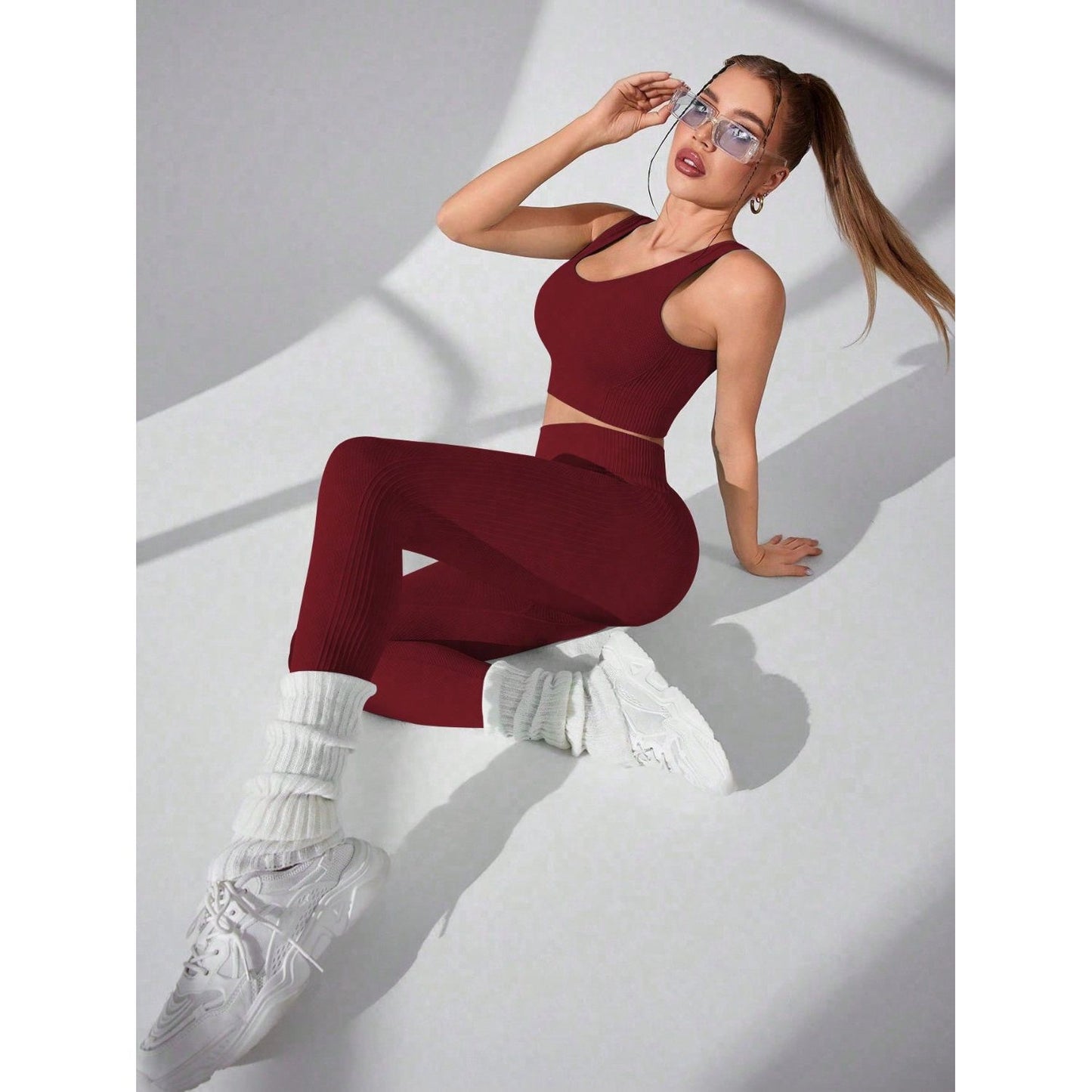 Scoop Neck Wide Strap Top and Pants Active Set