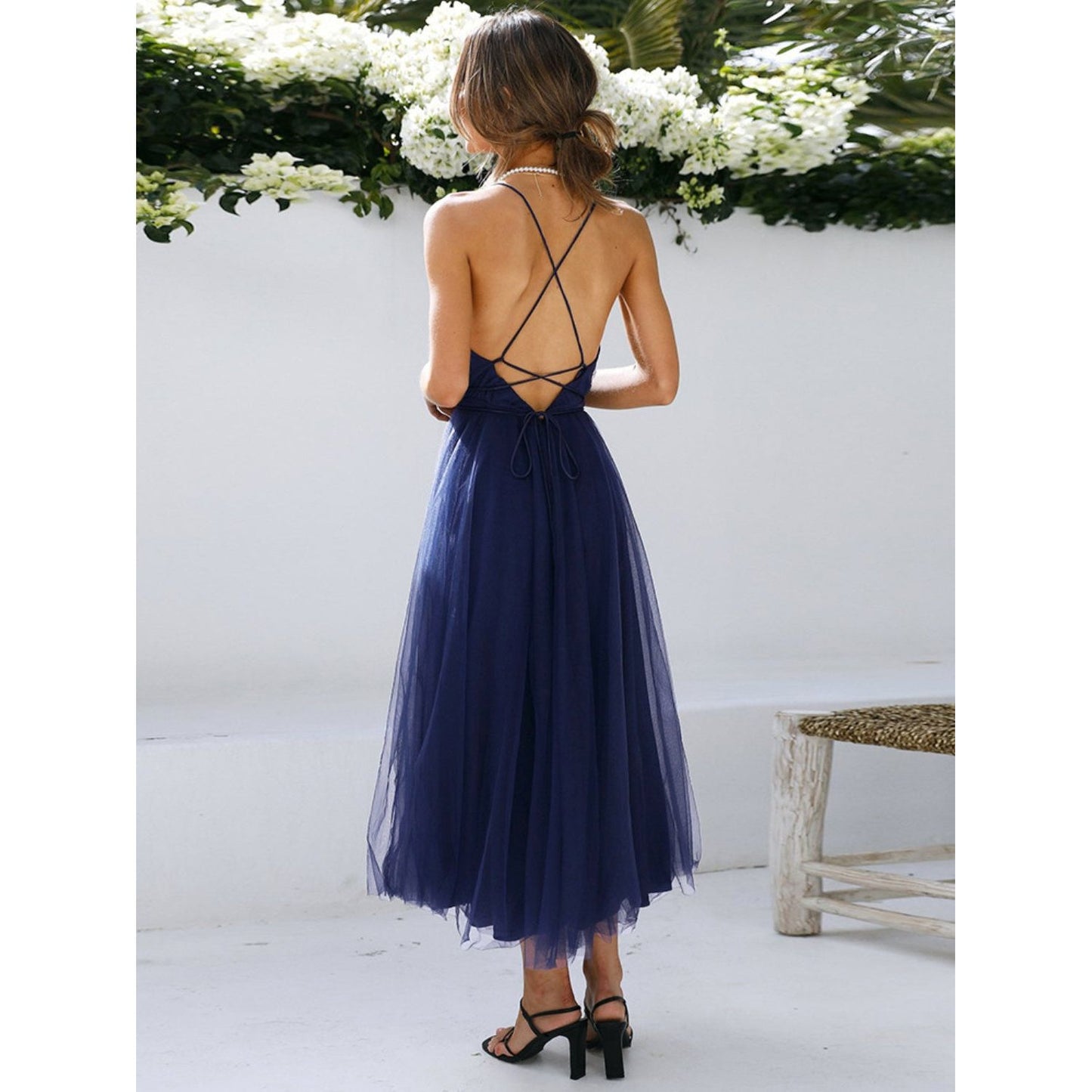 Backless Crisscross Sleeveless Midi Dress