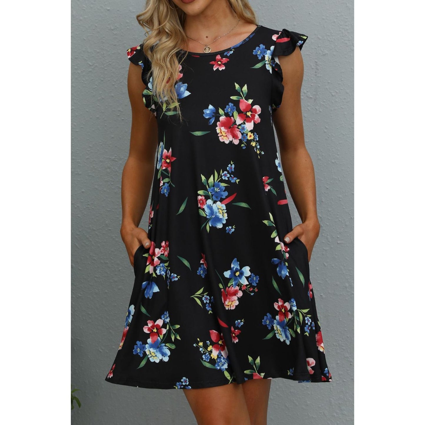 Butterfly Sleeve Round Neck Dress