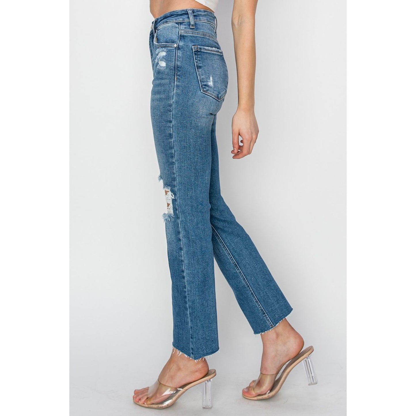 RISEN High Rise Distressed Ankle Jeans