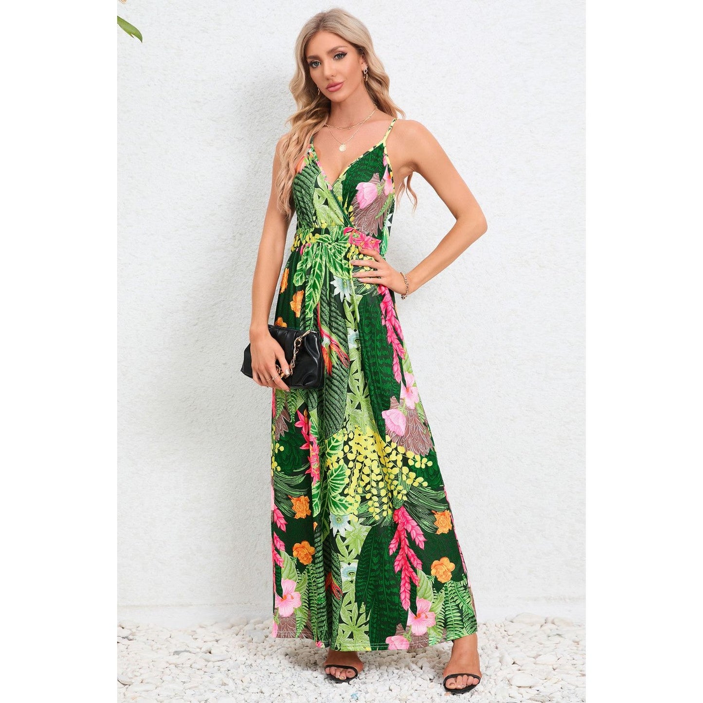 Printed Surplice Maxi Cami Dress