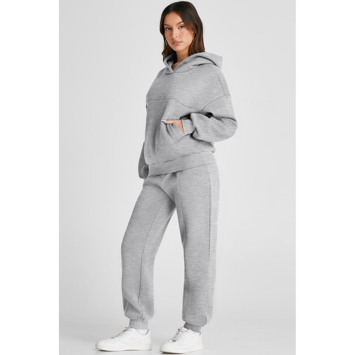 Dropped Shoulder Long Sleeve Hoodie and Pants Active Set