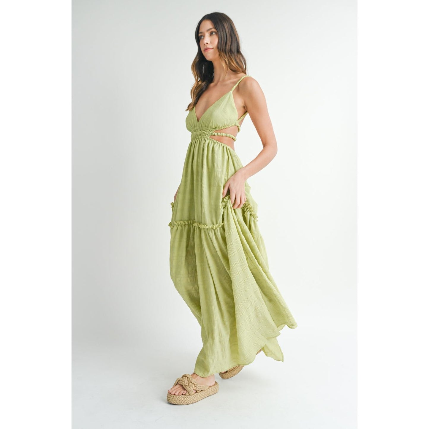 MABLE Cutout Waist Backless Maxi Dress