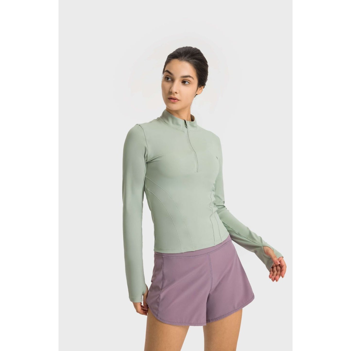 Half Zip Thumbhole Sleeve Sports Top