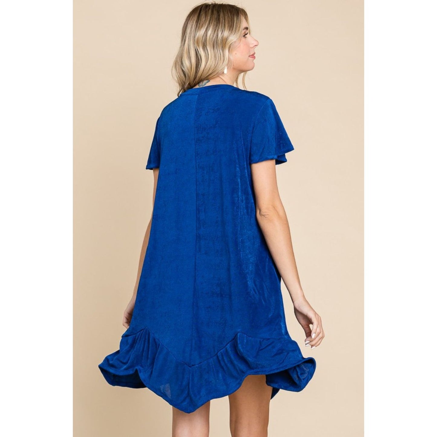 Culture Code Full Size Short Sleeve Ruffled Asymmetric Hem Dress