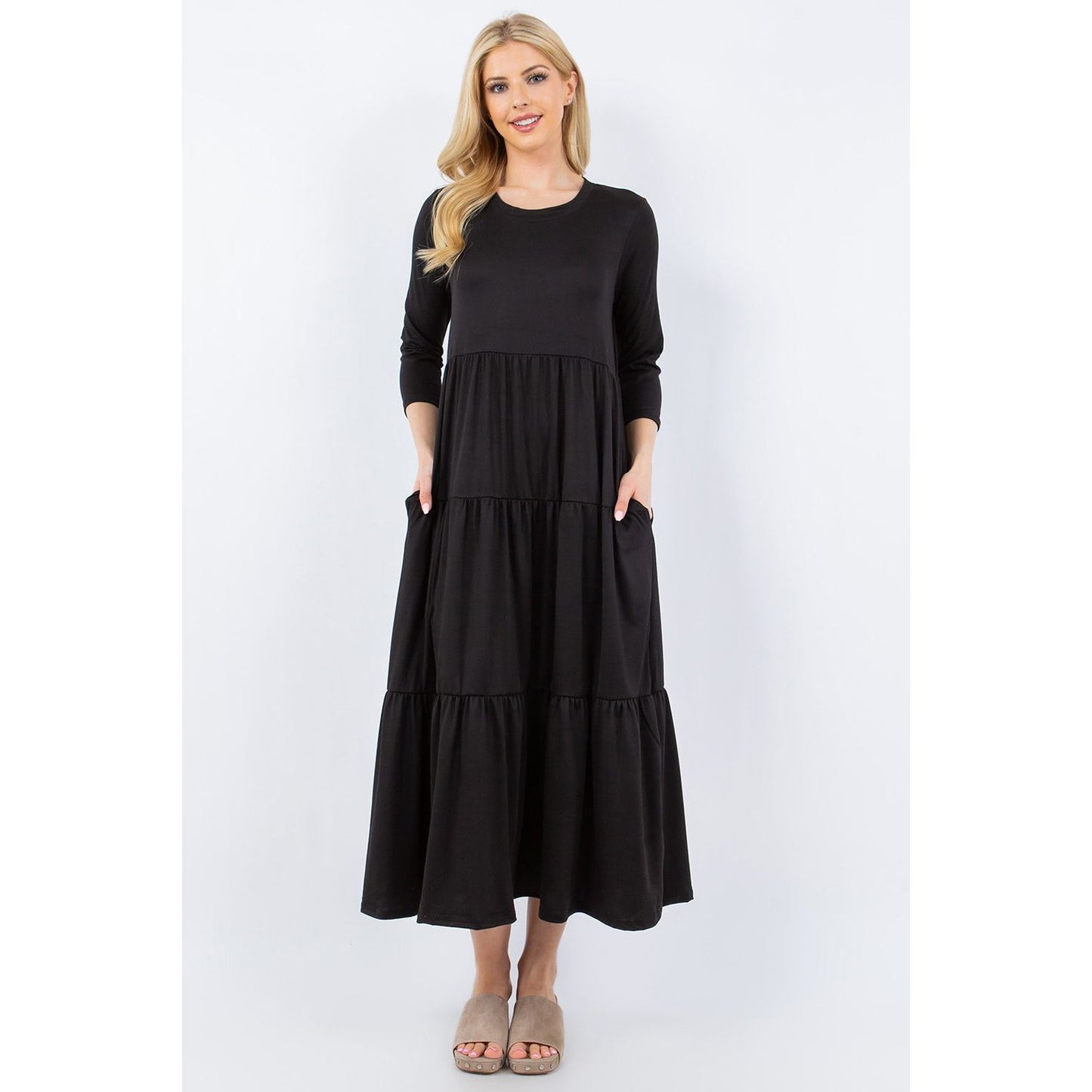 Celeste Full Size Tiered Midi Dress with Pockets