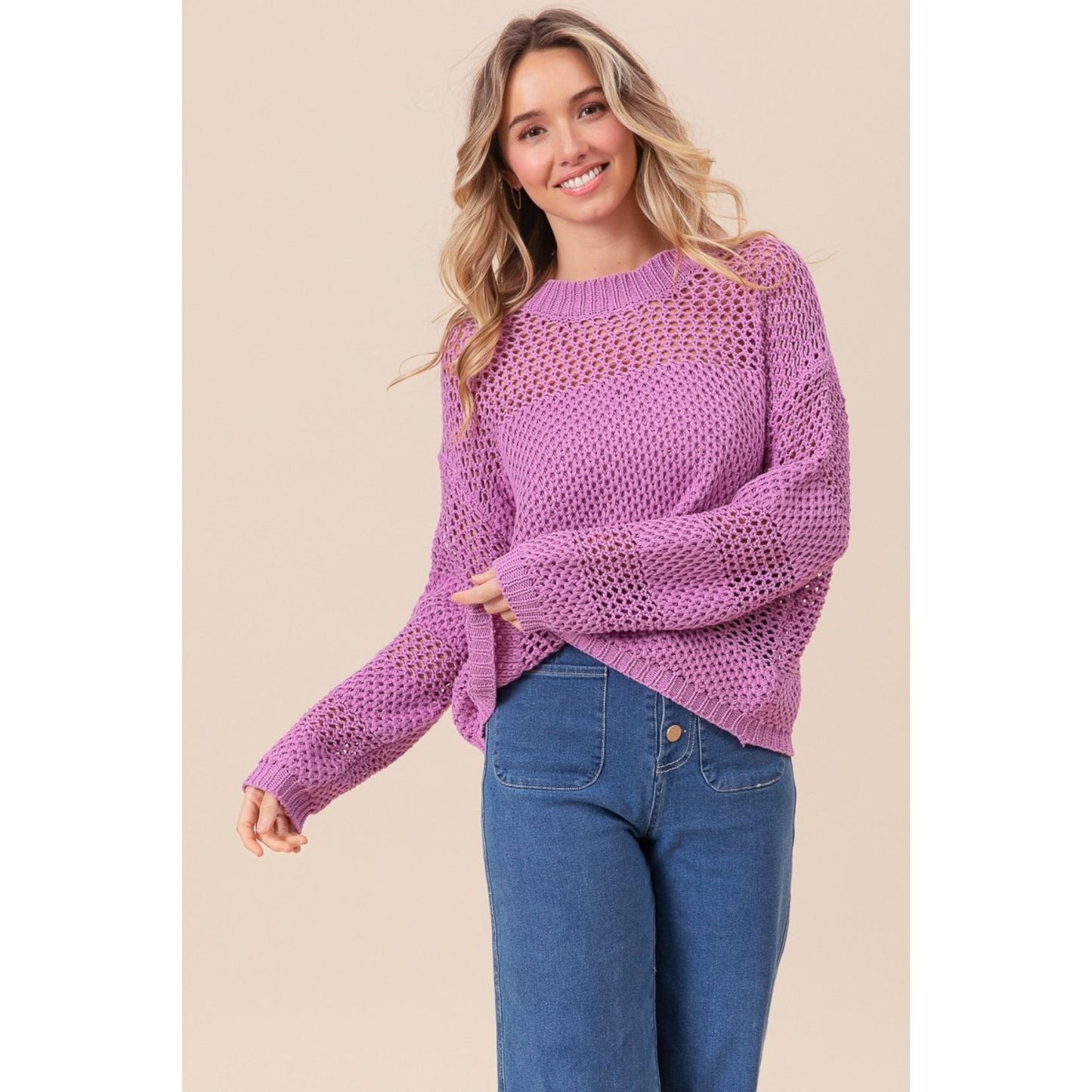 BiBi Openwork Long Sleeve Knit Top