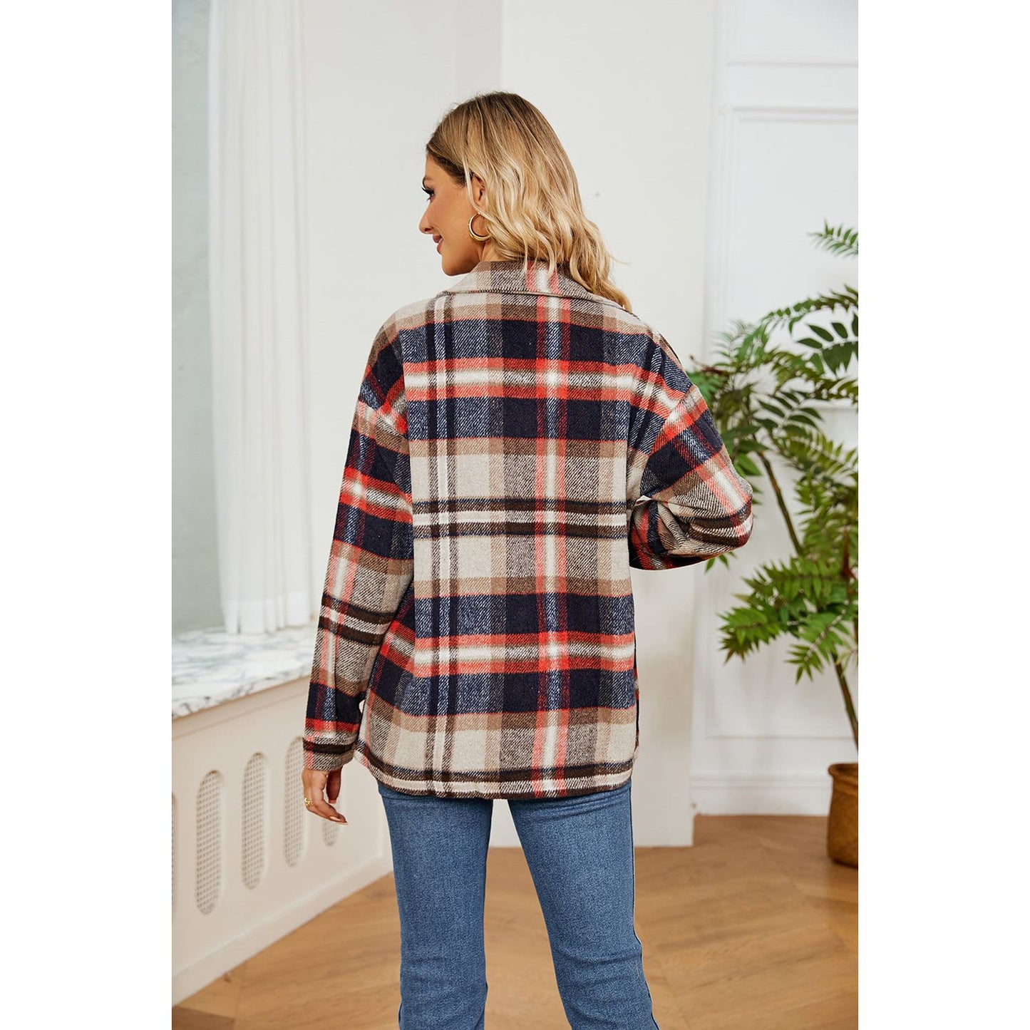 Button Down Collared Plaid Shacket