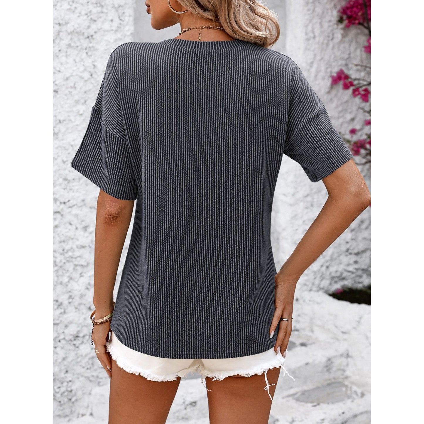 Mandy V-Neck Dropped Shoulder T-Shirt