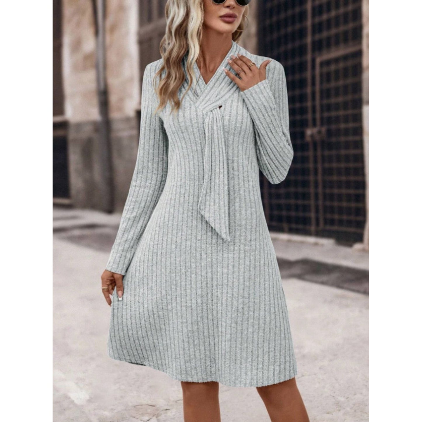 Ribbed Long Sleeve Sweater Dress