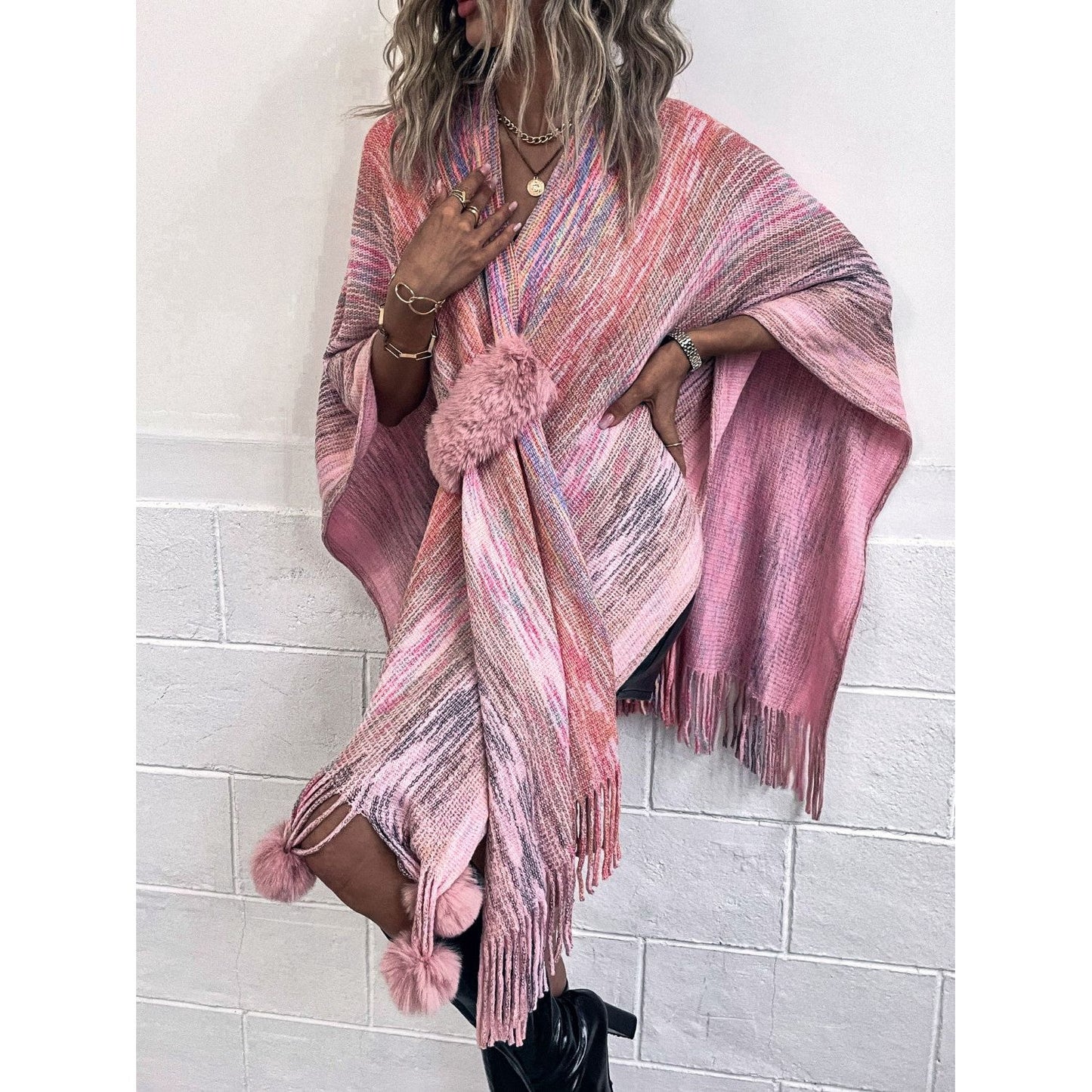 Heathered Fringe Hem Poncho