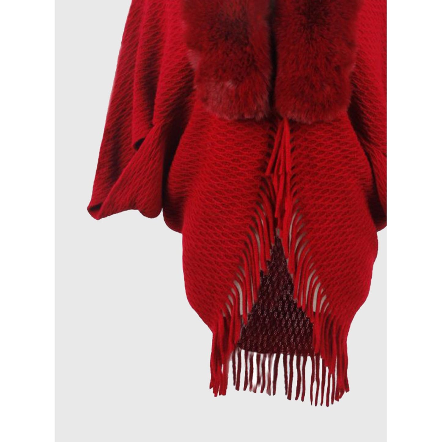 Open Front Fringe Hem Poncho