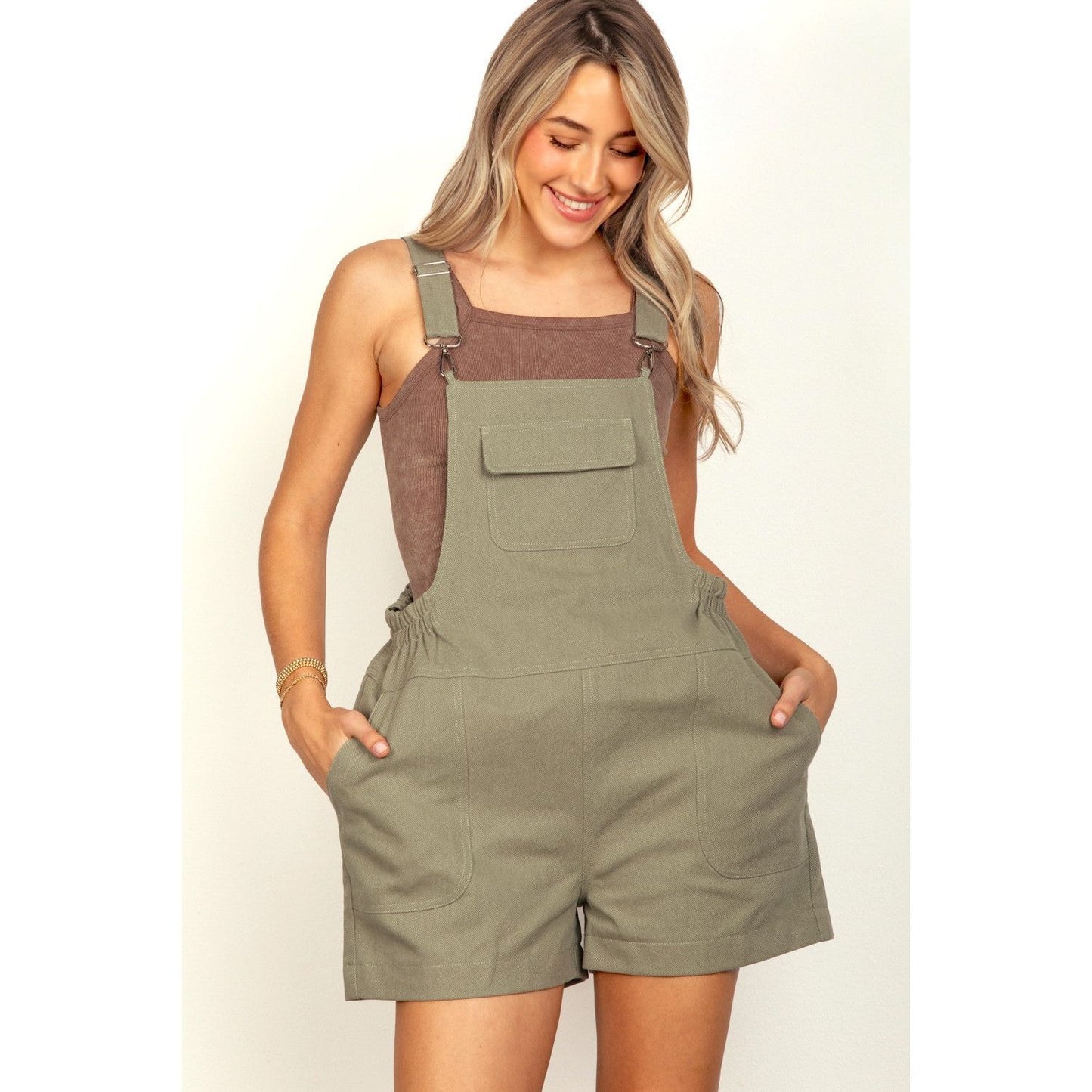 VERY J Adjustable Suspender Overalls with Pockets