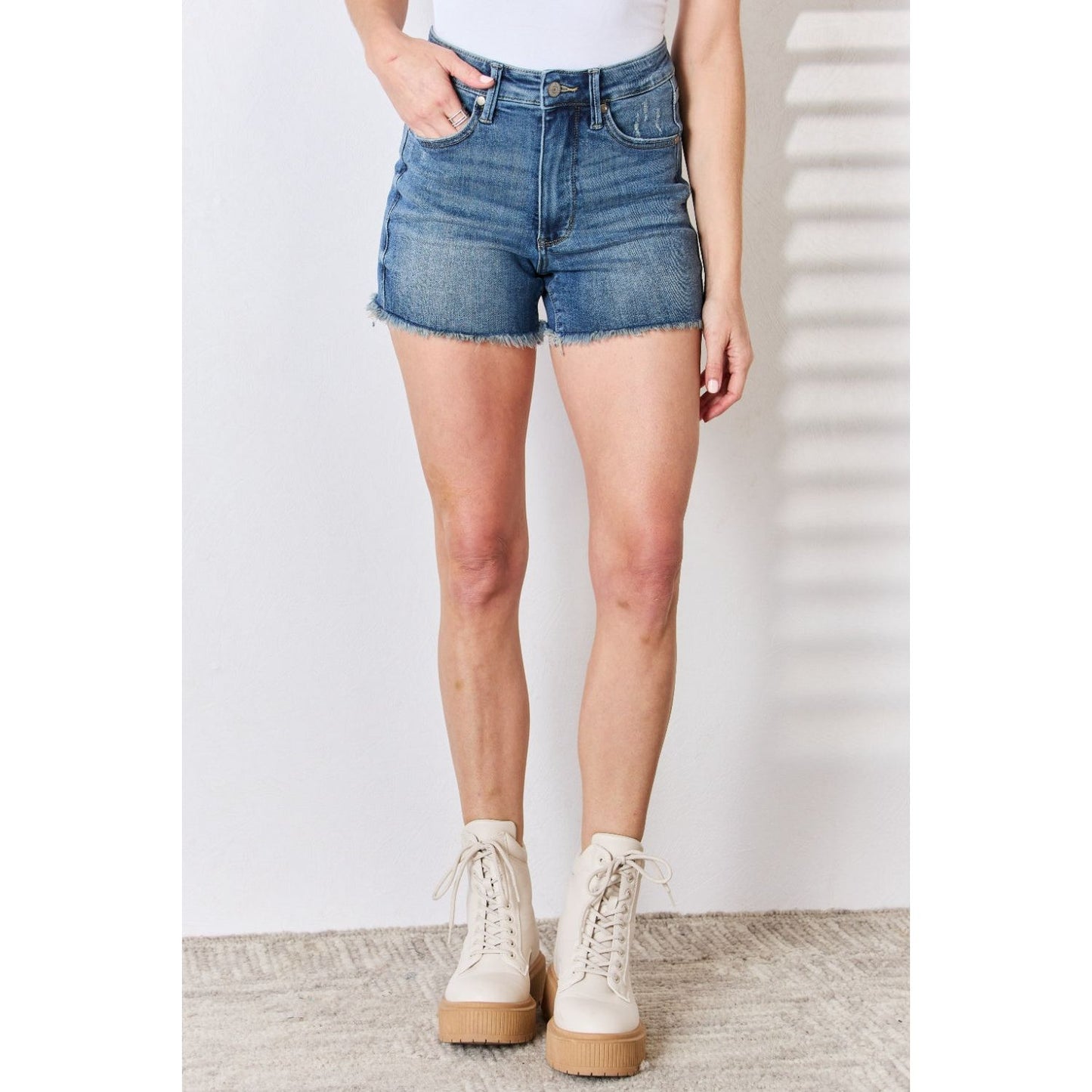 Judy Blue Full Size Tummy Control Fray Hem Shorts