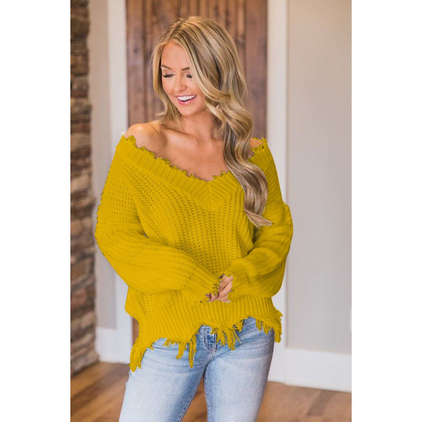 Frayed Hem Dropped Shoulder Sweater