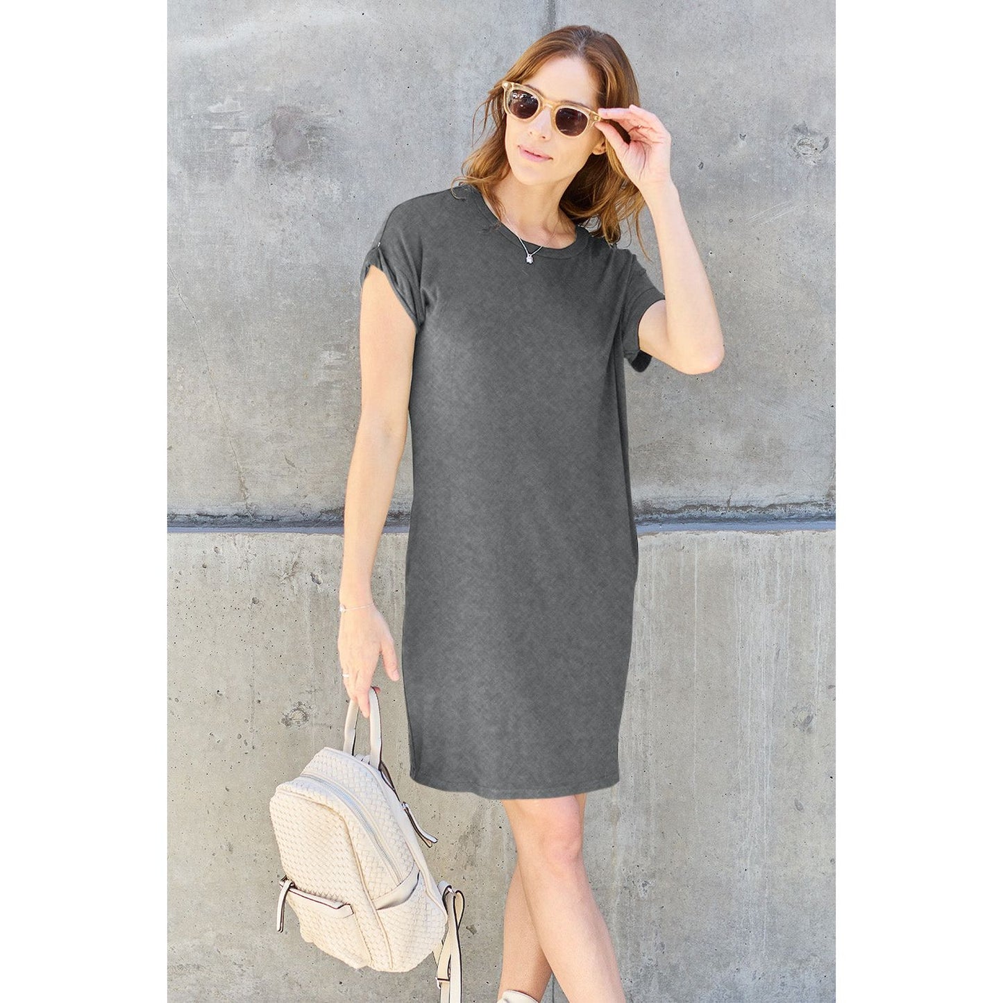 Basic Bae Full Size Round Neck Short Sleeve Dress with Pockets