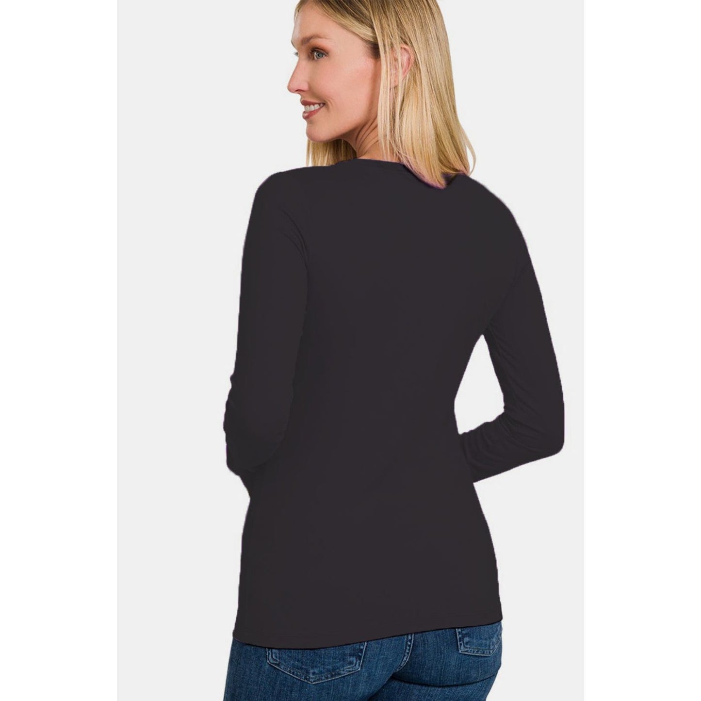 Zenana Ful Size Brushed Microfiber Long Sleeve Round Neck T-Shirt