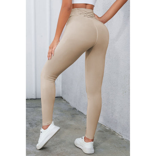 Crisscross Detail Wide Waistband Leggings