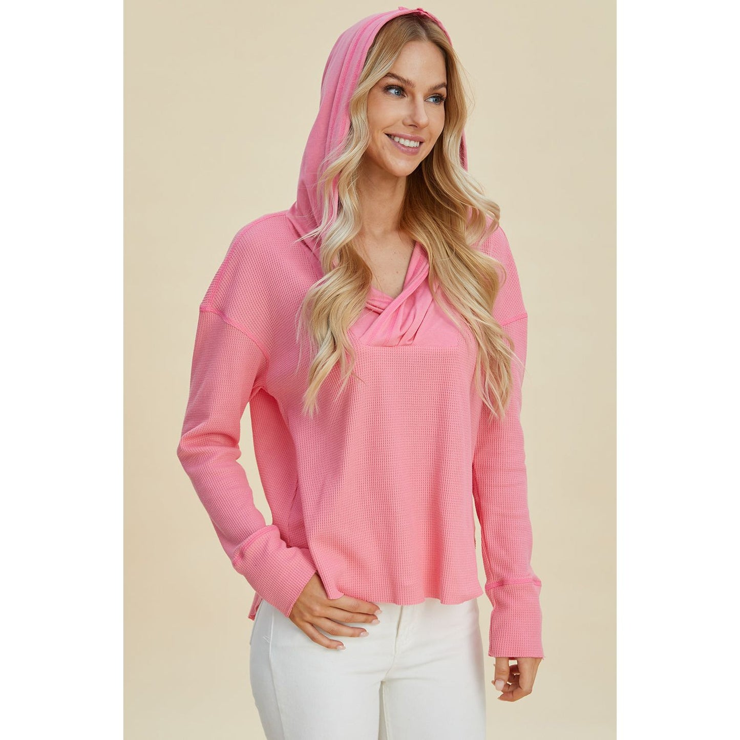 Double Take Full Size High-Low Dropped Shoulder Long Sleeve Hoodie