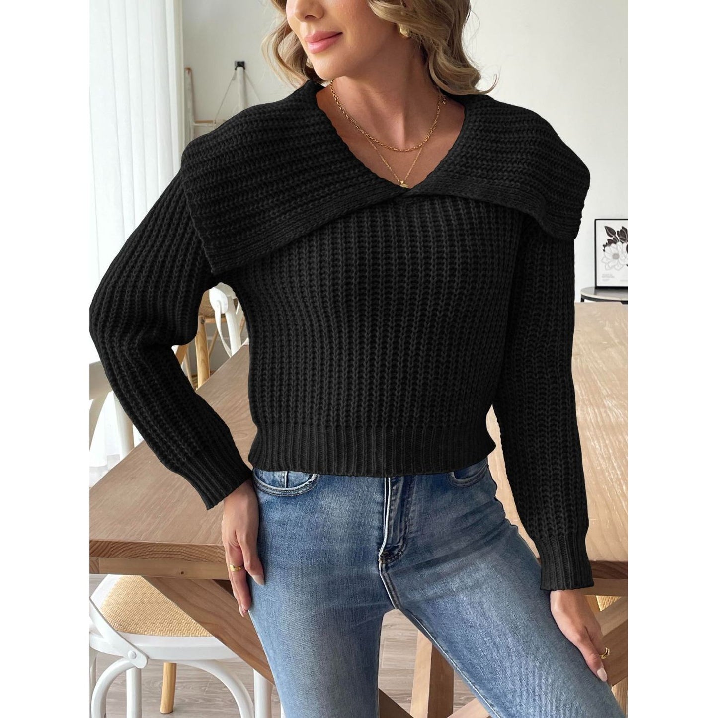 Cable-Knit Long Sleeve Sweater