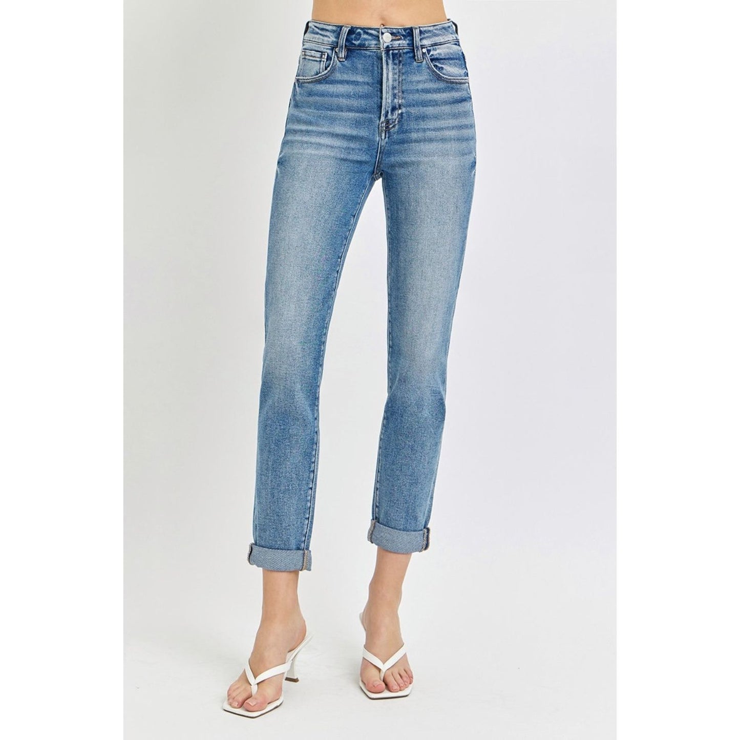 Risen Full Size High Rise Cropped Roll Up Jeans