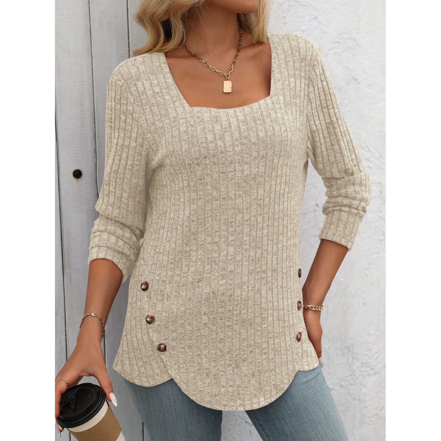 Mandy Square Neck Long Sleeve T-Shirt